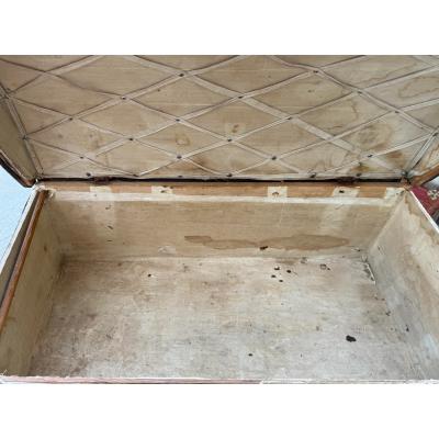 Antique Chinoiserie Decorated Leather Trunk on Stand