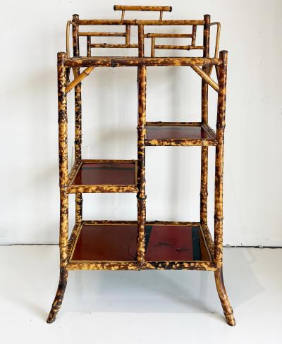 Antique Chinoiserie English Tortoiseshell Bamboo Etagere Display