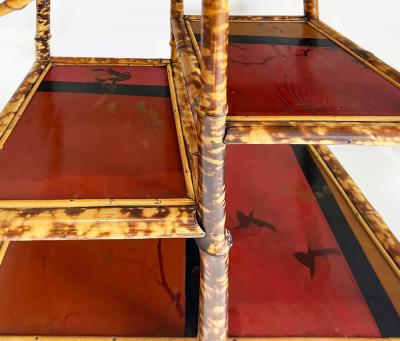 Antique Chinoiserie English Tortoiseshell Bamboo Etagere Display