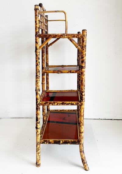 Antique Chinoiserie English Tortoiseshell Bamboo Etagere Display