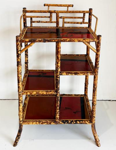 Antique Chinoiserie English Tortoiseshell Bamboo Etagere Display