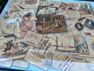 Antique Chippendale Ball Claw Foot Table W Hand Painted Engraving W Dog