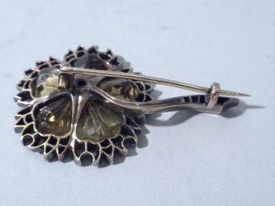 Antique Citrine And Diamond Flower Shaped Brooch 1880