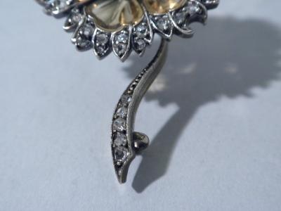 Antique Citrine And Diamond Flower Shaped Brooch 1880
