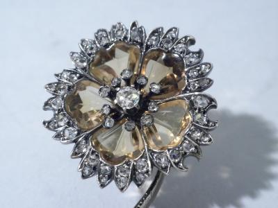 Antique Citrine And Diamond Flower Shaped Brooch 1880
