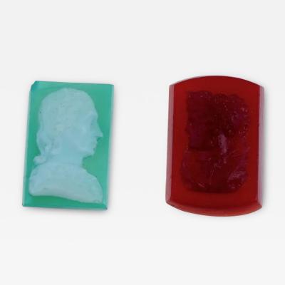 Antique Colored Glass Intaglio Cameo Plaques