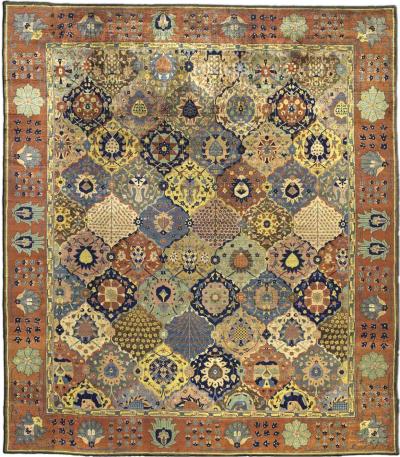 Antique Colorful Botanic Indian Rug Size Adjusted 