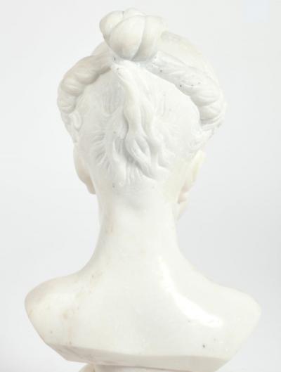 Antique Continental Carved White Marble Bust of a Young Girl with Braids