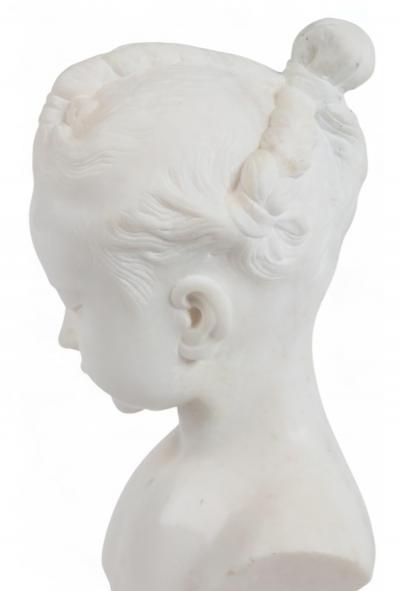 Antique Continental Carved White Marble Bust of a Young Girl with Braids