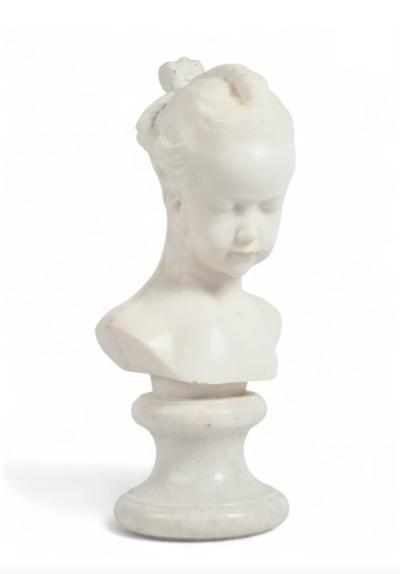 Antique Continental Carved White Marble Bust of a Young Girl with Braids