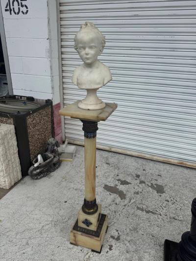 Antique Continental Carved White Marble of a Young Boy