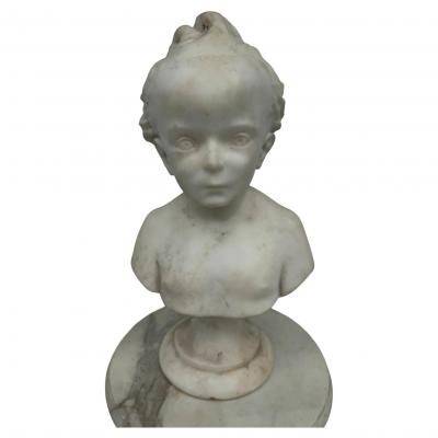 Antique Continental Carved White Marble of a Young Boy