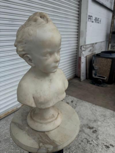 Antique Continental Carved White Marble of a Young Boy