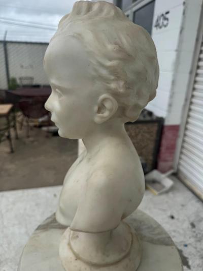 Antique Continental Carved White Marble of a Young Boy