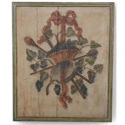 Antique Continental Giltwood Polychrome Decorated Trophy Panel