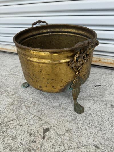 Antique Copper Pot w Brass Legs and Handles