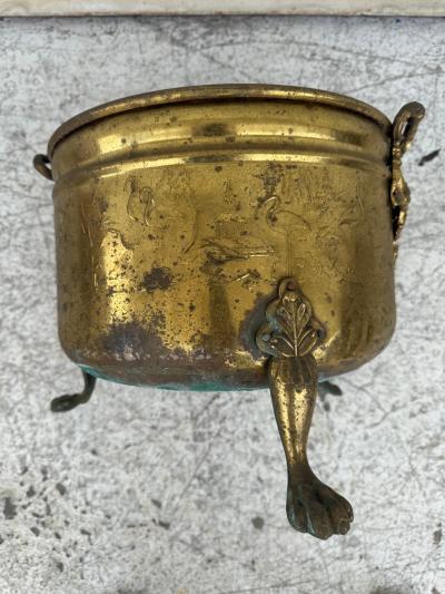 Antique Copper Pot w Brass Legs and Handles