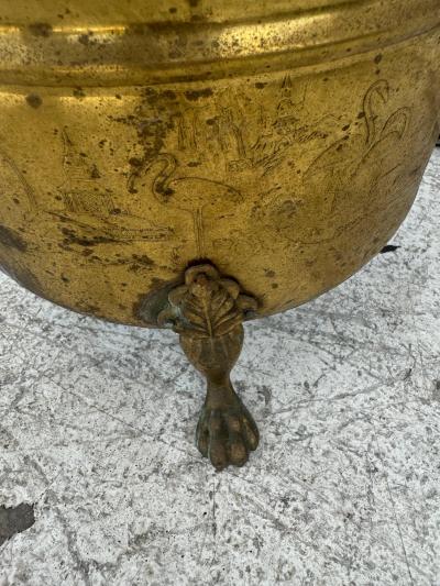 Antique Copper Pot w Brass Legs and Handles