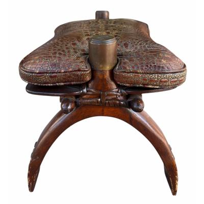 Antique Crocodile Leather Camel Footstool Ottoman Bench