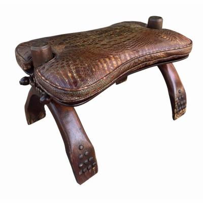 Antique Crocodile Leather Camel Footstool Ottoman Bench