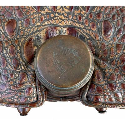 Antique Crocodile Leather Camel Footstool Ottoman Bench