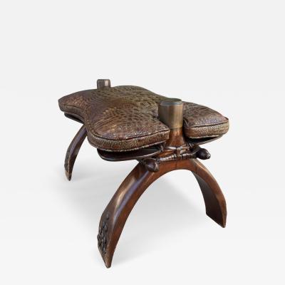 Antique Crocodile Leather Camel Footstool Ottoman Bench