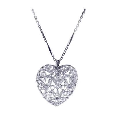 Antique Diamond Heart Pendant Brooch