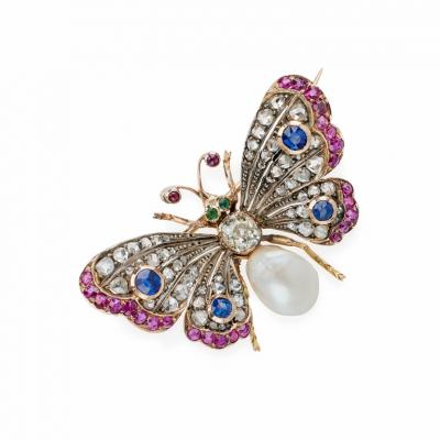 Antique Diamond Pearl and Gem set Butterfly Brooch