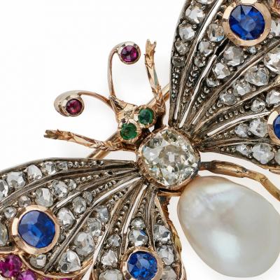 Antique Diamond Pearl and Gem set Butterfly Brooch
