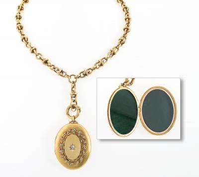 Antique Diamond Pearl and Gold Locket Necklace