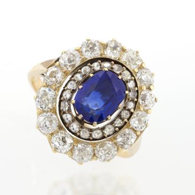 Antique Diamond and Sapphire Cluster Ring