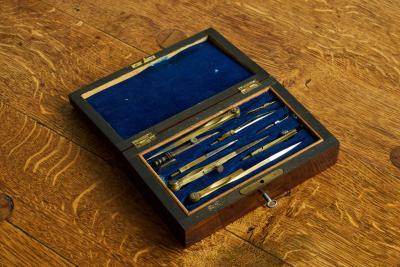 Antique Drawing Instrument Set in Rosewood Box 1900