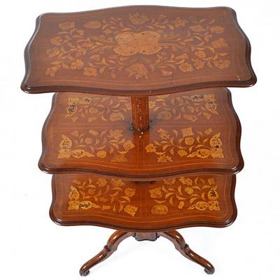 Antique Dutch Mahogany Marquetry Collapsible Dumb Waiter Table