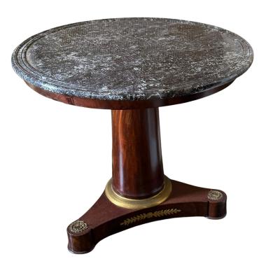 Antique Early 19c French Empire Mahogany Marble Gueridon Round Table