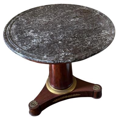 Antique Early 19c French Empire Mahogany Marble Gueridon Round Table