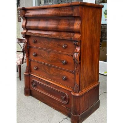 Antique Early 19th C American Late Classical Period Mahogany High Chest c 1805