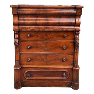 Antique Early 19th C American Late Classical Period Mahogany High Chest c 1805