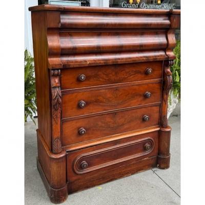 Antique Early 19th C American Late Classical Period Mahogany High Chest c 1805