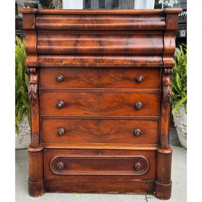 Antique Early 19th C American Late Classical Period Mahogany High Chest c 1805