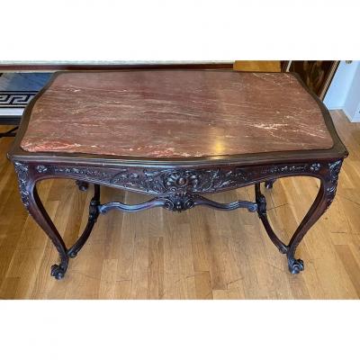 Antique Early 19th C French Provincial Marble Top Center Table