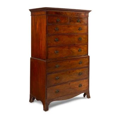 Antique Early 19th C George III Mahogany Highboy Chest on Chest