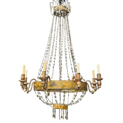 Antique Early 19th C Italian Crystal Tole Chandelier