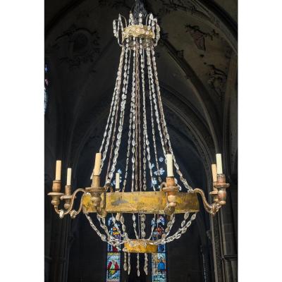 Antique Early 19th C Italian Crystal Tole Chandelier