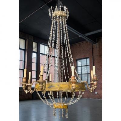 Antique Early 19th C Italian Crystal Tole Chandelier