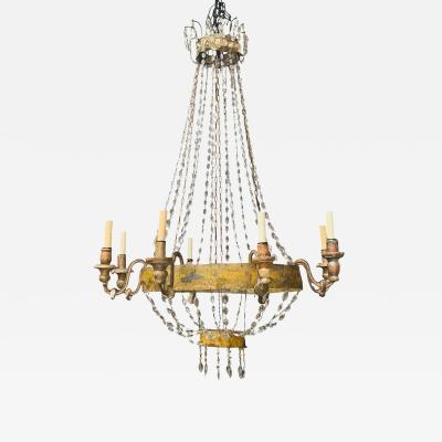 Antique Early 19th C Italian Crystal Tole Chandelier