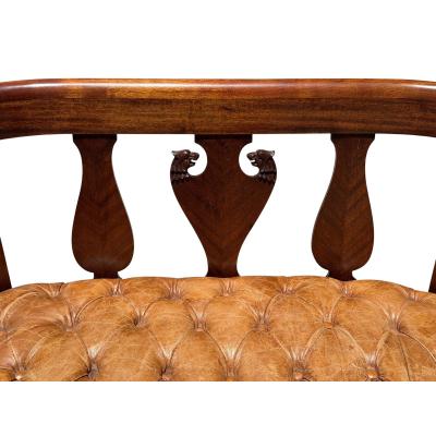 Antique Early 19th C Mahogany Tufted Leather Sofa Settee