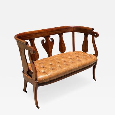 Antique Early 19th C Mahogany Tufted Leather Sofa Settee