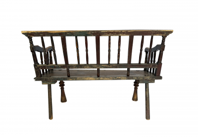 Antique Early American Half Spindle Deacons Bench Mid 19th Century