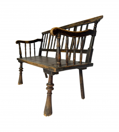 Antique Early American Half Spindle Deacons Bench Mid 19th Century