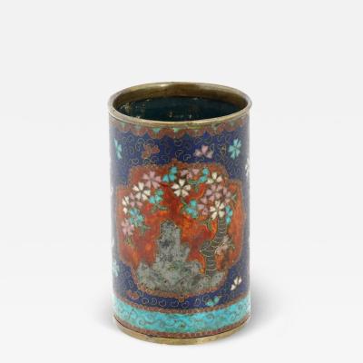 Antique Early Meiji Japanese Cloisonne Brush Pot in the Style of Namikawa